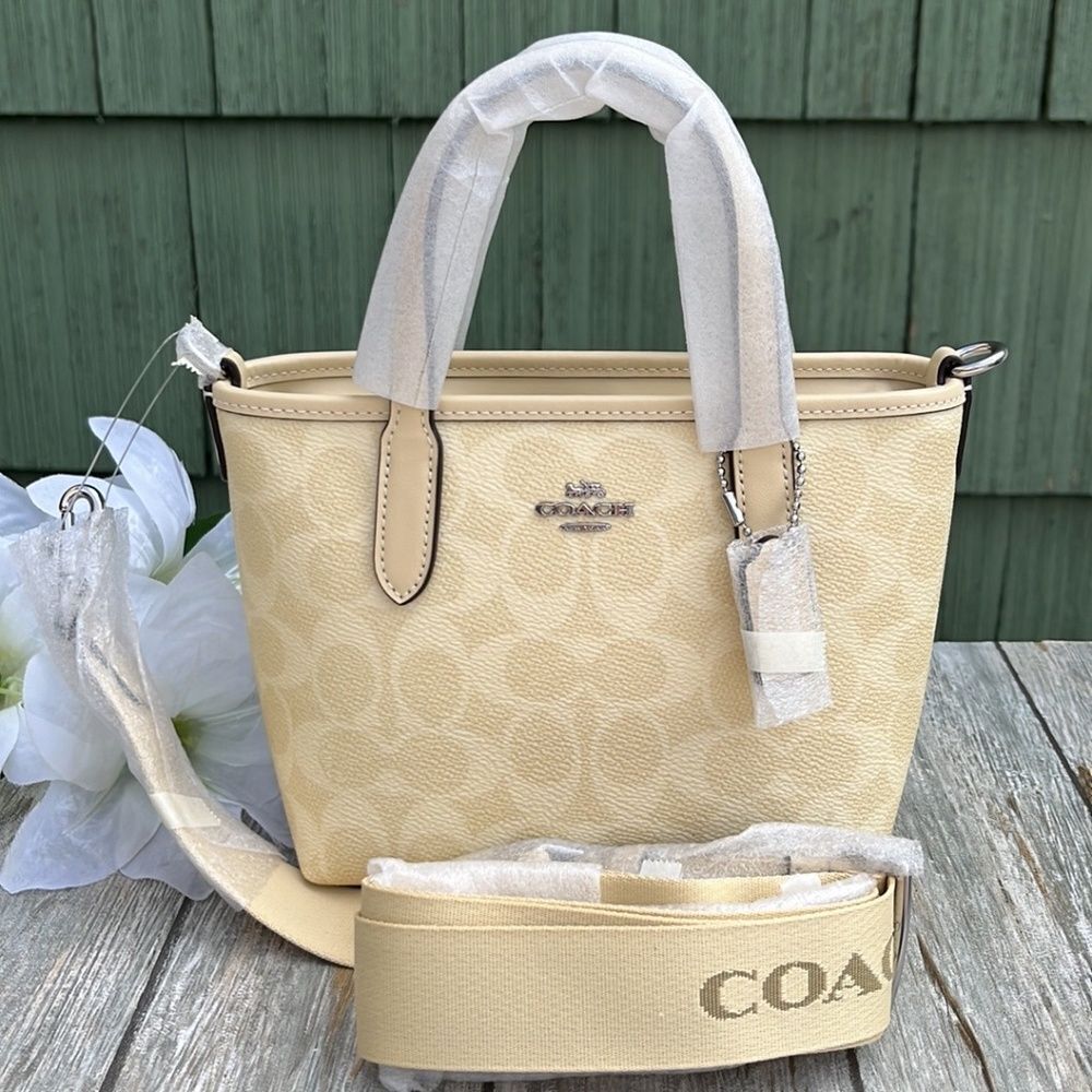 Coach City Mini ToteāBag In Signature Canvas Silver Hay Crossbody Purse